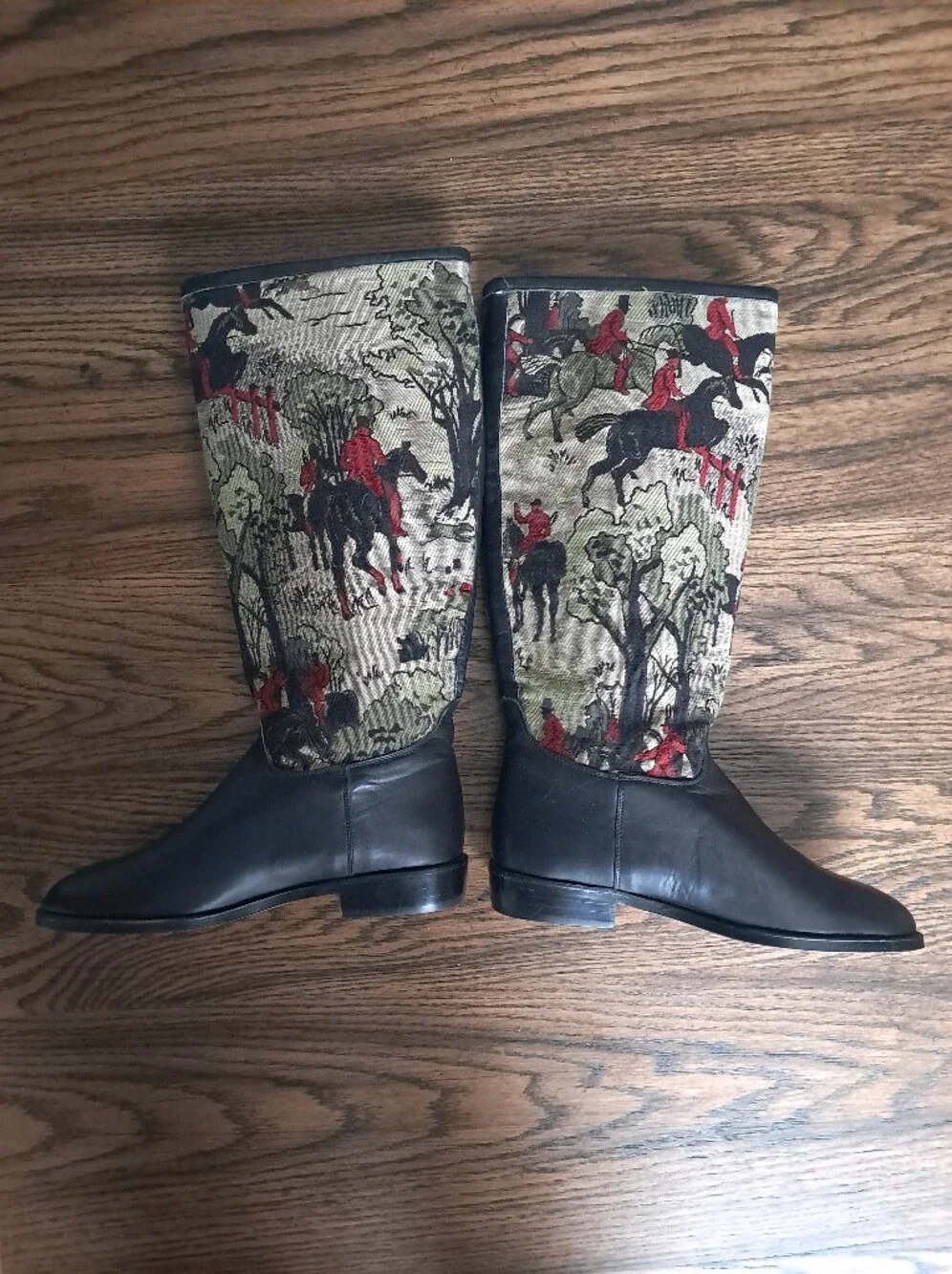 Vintage Seychelles Tapestry Riding Boots Leather Knee High Sz 8